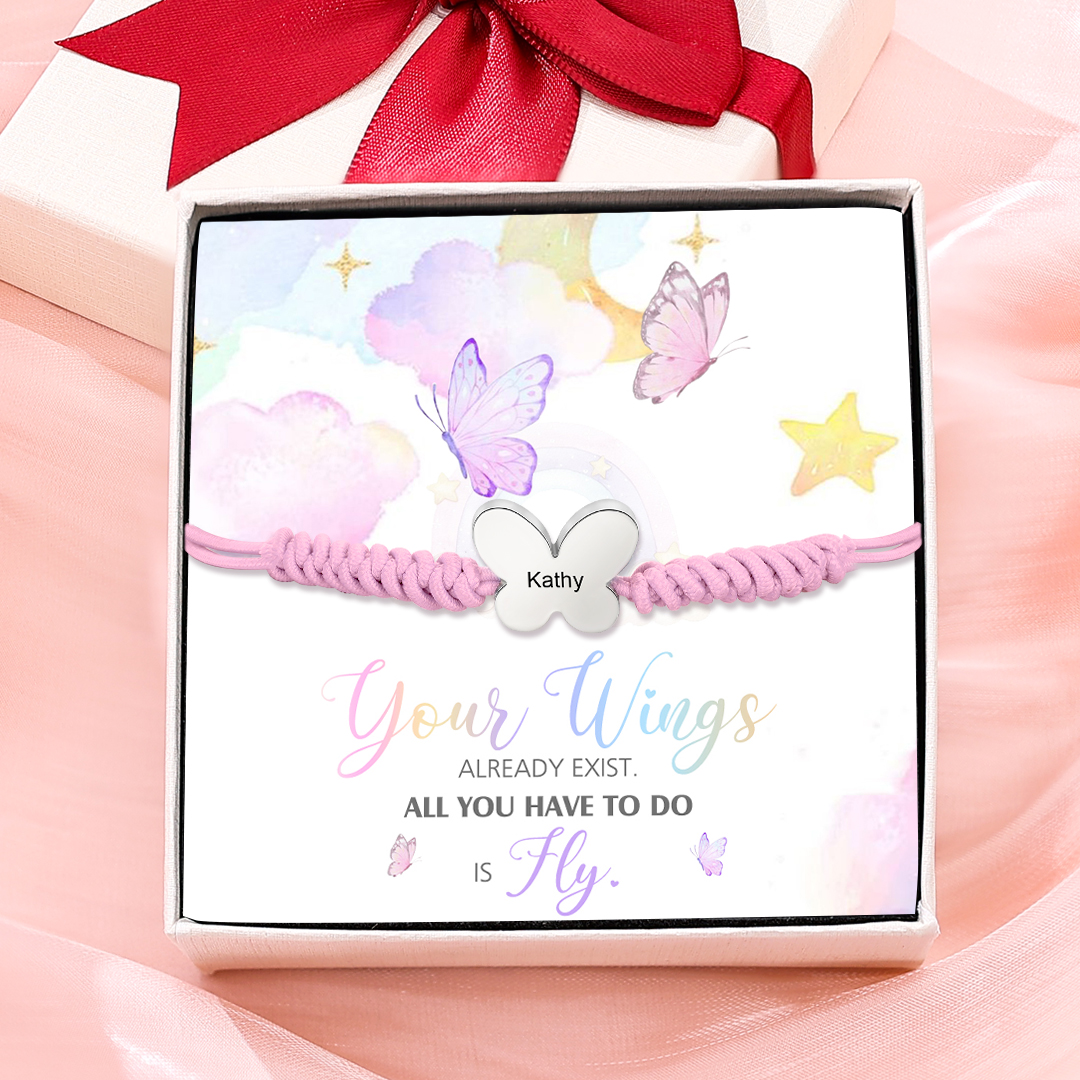 Butterfly Adjustable Bracelet Custom Name Bracelet Gift for Daughter Granddaughter - Your Wings Always Exist, All You Have To Do Is Fly-Jessemade AU