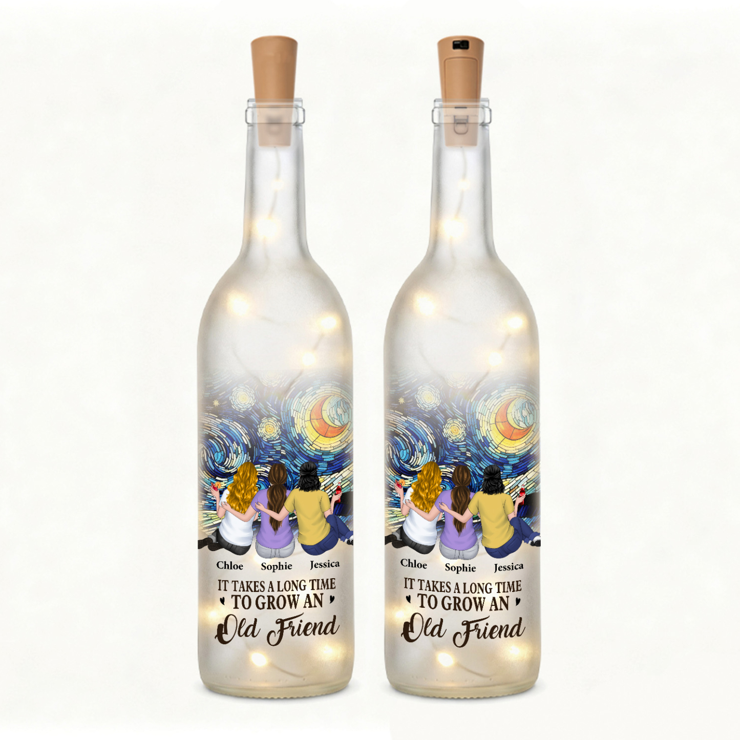 Personalised LED Light-Up Bottle with 2–6 Names, Friendship Gift for Your Best Friend