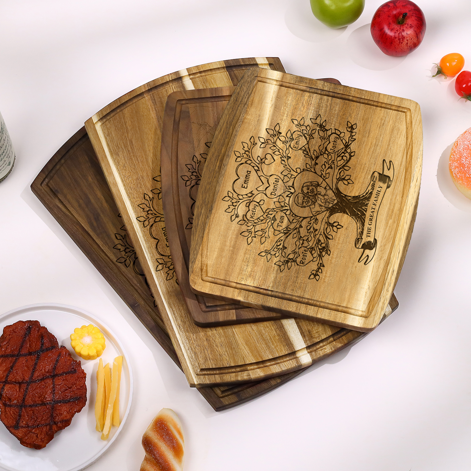 Family Tree Cutting Board with Stand Personalised 1 Photo & 1 Text Engraved 2-7 Names Wooden Gifts for Family Friends | Jessemade-Jessemade AU