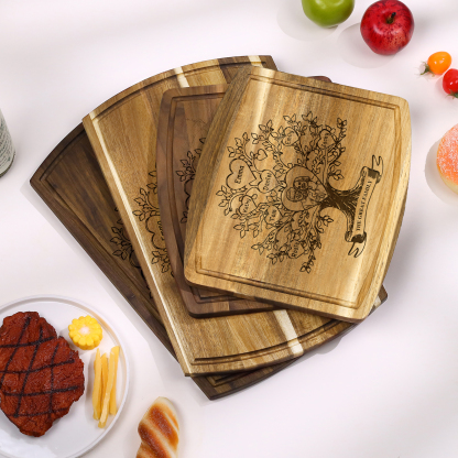 Family Tree Cutting Board with Stand Personalised 1 Photo & 1 Text Engraved 2-7 Names Wooden Gifts for Family Friends | Jessemade-Jessemade AU