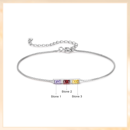 S925 Silver Custom 3 Birthstones Bracelet Gold Adjustable Bracelet Personalised Birthday Gift for Her