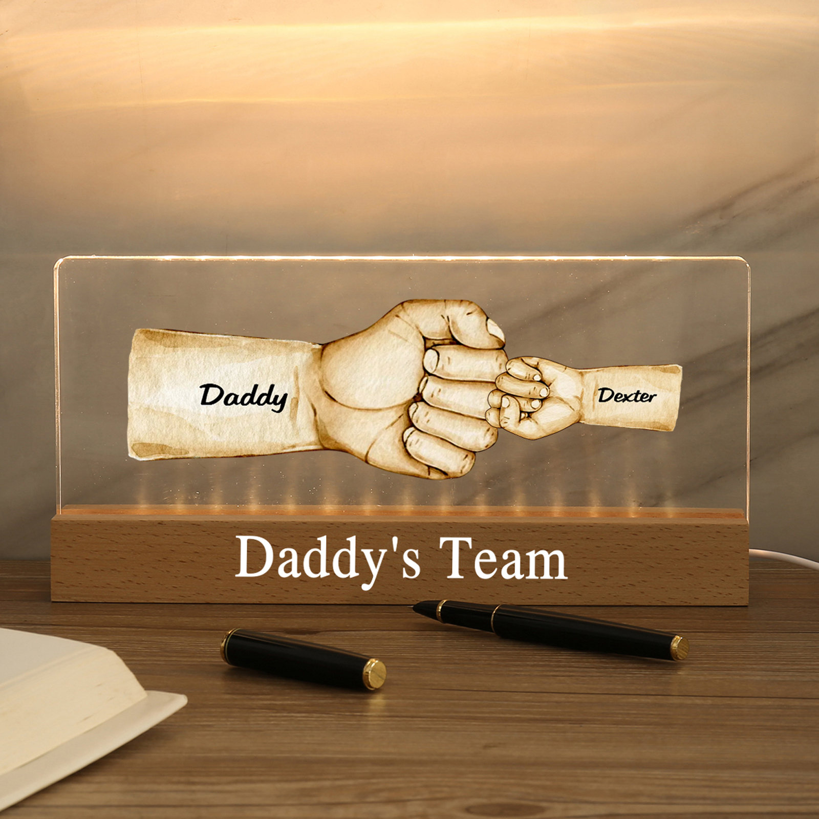 2 Names -  Personalised Name & Text Acrylic Night Light Custom Fist Bump LED Lamp Fathers Day Gifts-Jessemade AU