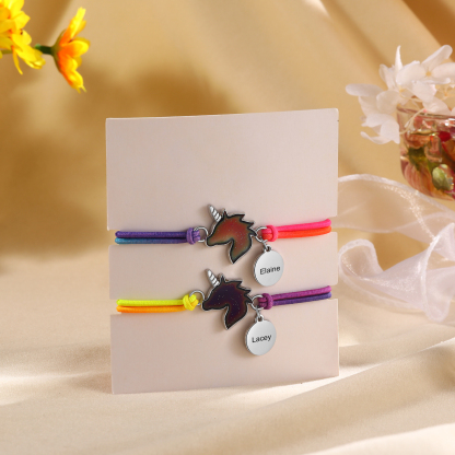 2 Pcs Bracelet Set Custom Names Unicorn Charm Hair Ties Back To School Gift for Daughter - Live, Dream And Shine Like A Unicorn-Jessemade AU