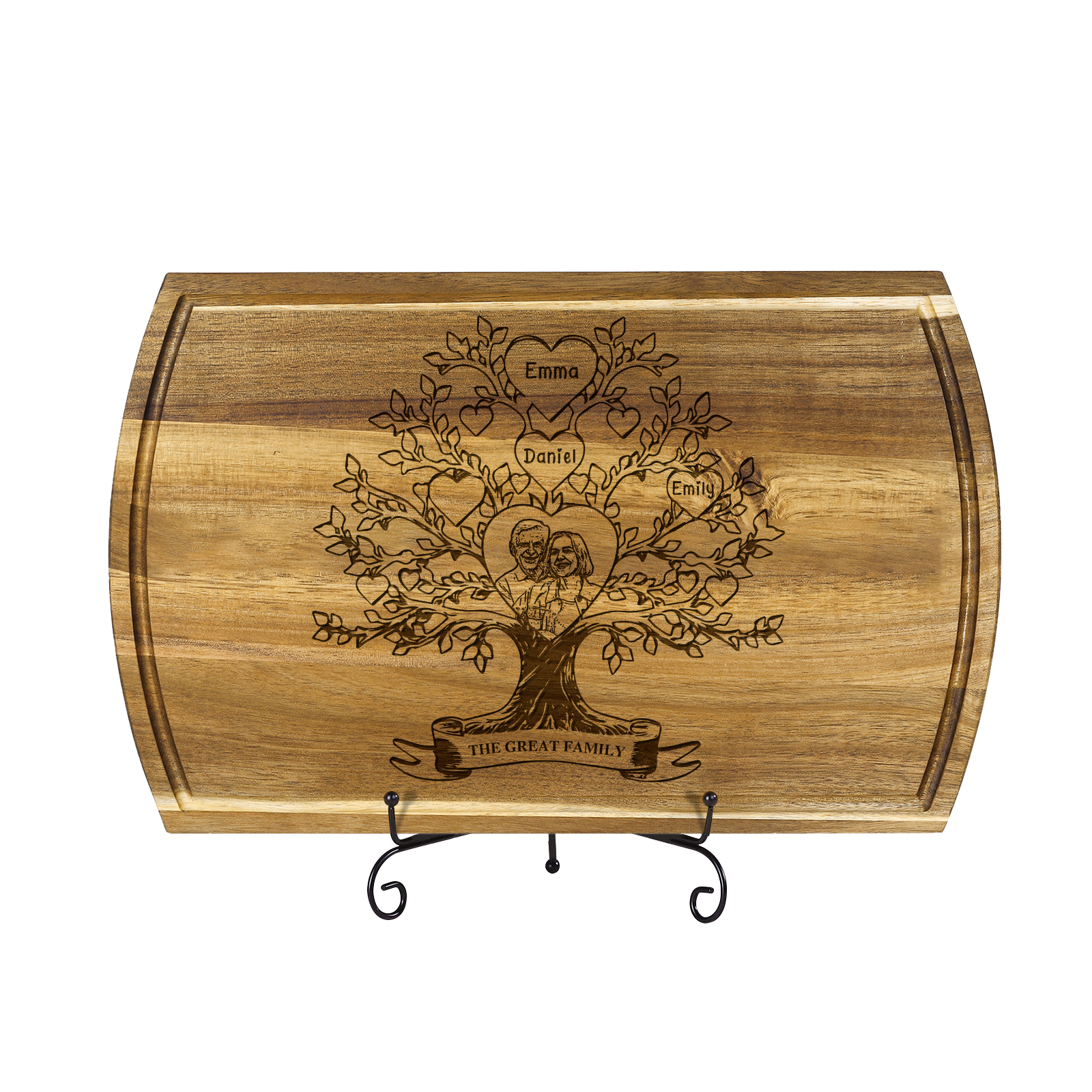 Family Tree Cutting Board with Stand Personalised 1 Photo & 1 Text Engraved 2-7 Names Wooden Gifts for Family Friends | Jessemade-Jessemade AU