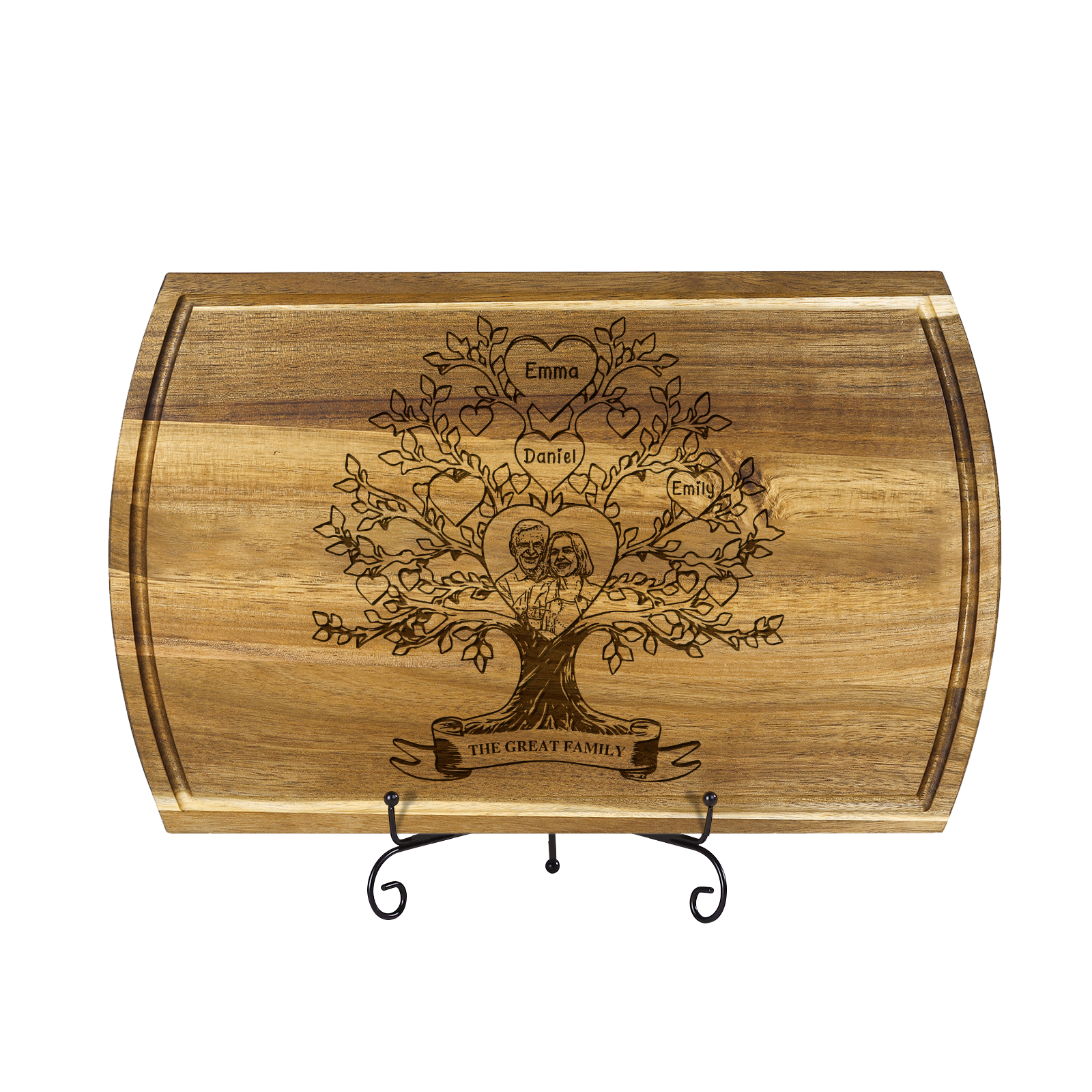 Family Tree Cutting Board with Stand Personalised 1 Photo & 1 Text Engraved 2-7 Names Wooden Gifts for Family Friends | Jessemade-Jessemade AU