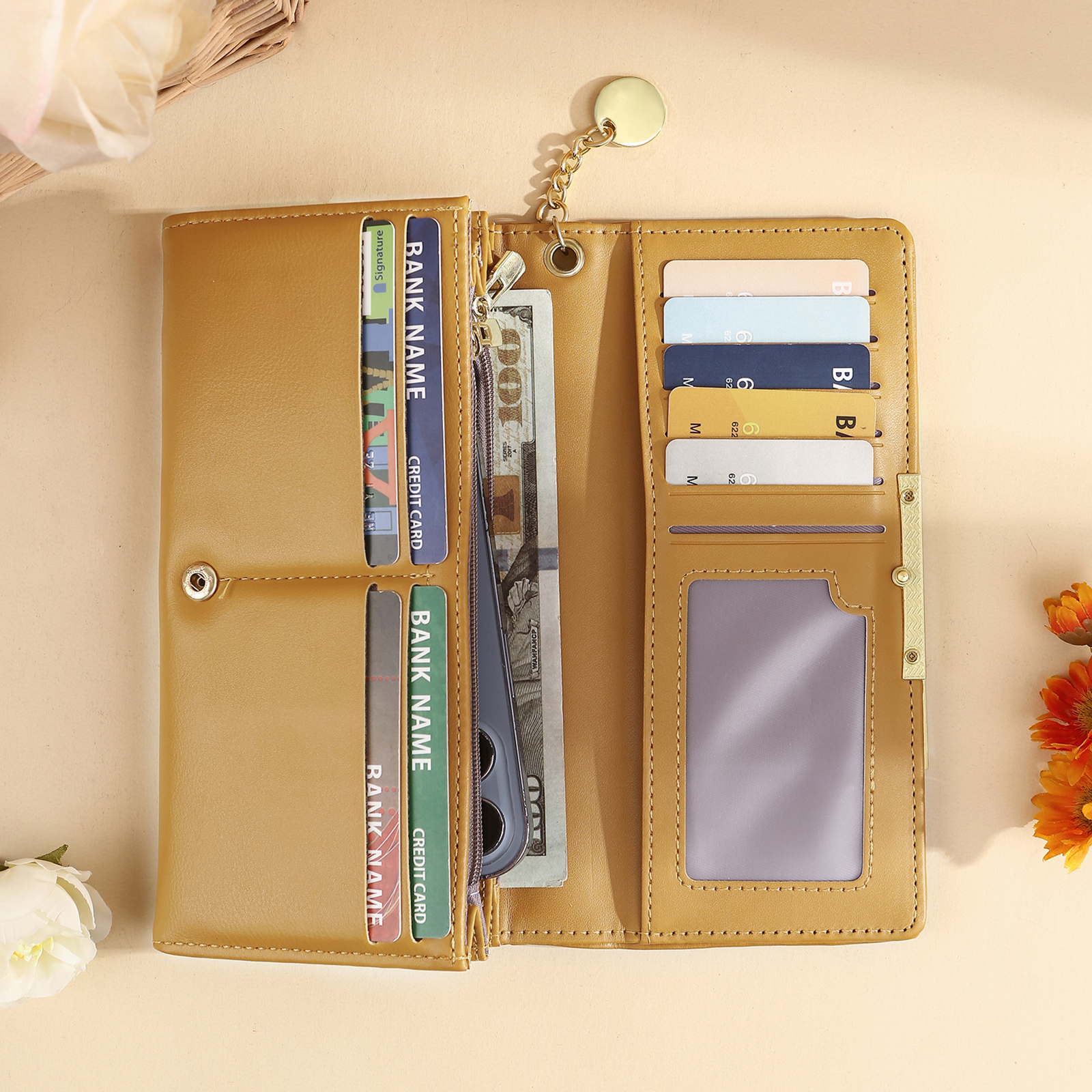 Personalised PU Leather Wallet Birthflower Name Womens Purse Gift for Her