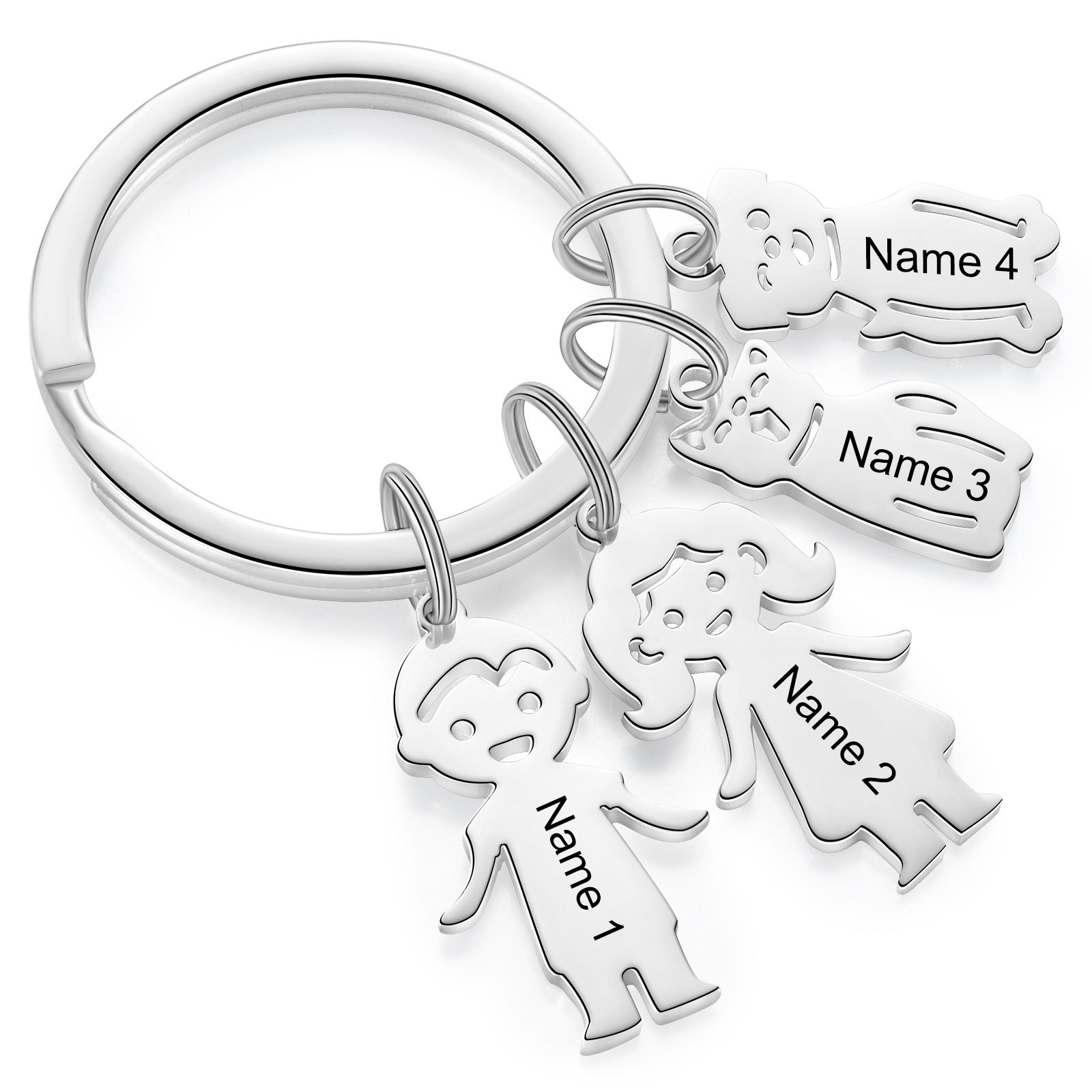 4 Names - Personalised Kid Charm Keychain Pet Charm Keyring Father's Day Gift for Family Friends-Jessemade AU