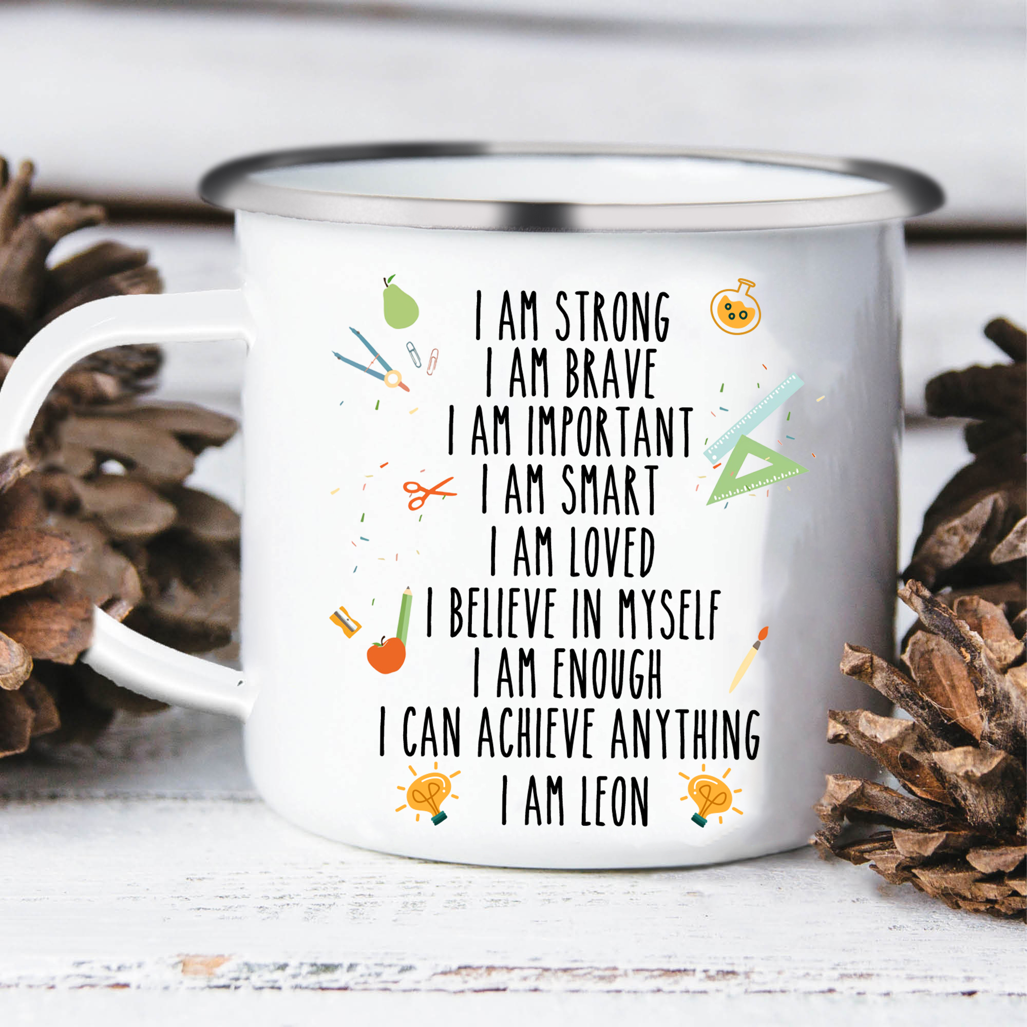 Personalised Enamel Mug Custom 1 Name Cup Back to School Gift for Kids - I Am Strong, I Am Brave, I Am Important-Jessemade AU