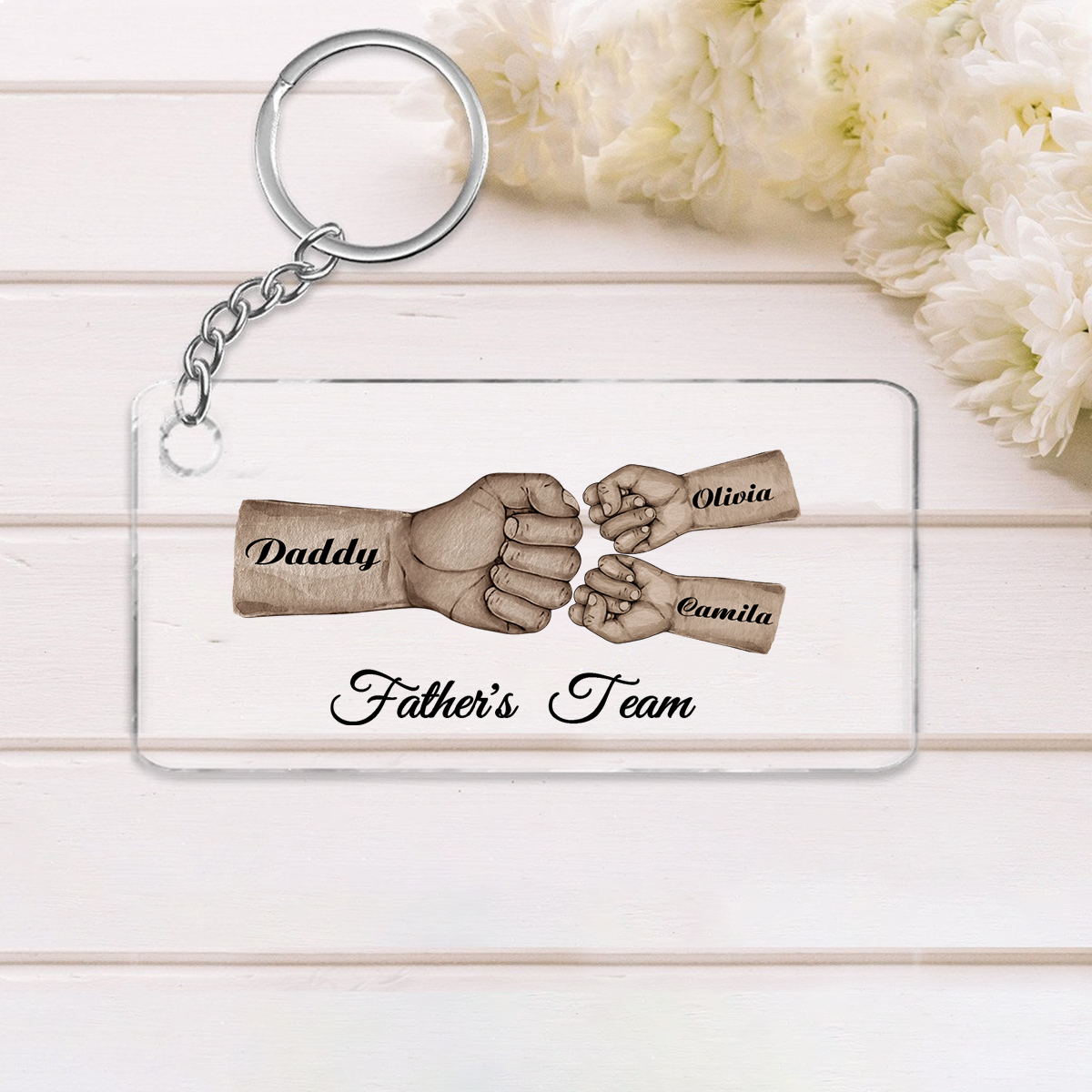 3 Names - Personalised Text & Name Acrylic Keychain Fist Bump Fathers Day Gifts for Dad/Grandpa-Jessemade AU