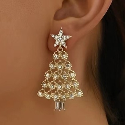 Rhinestone Christmas Tree Earrings Elegant Holiday Gift-Jessemade AU