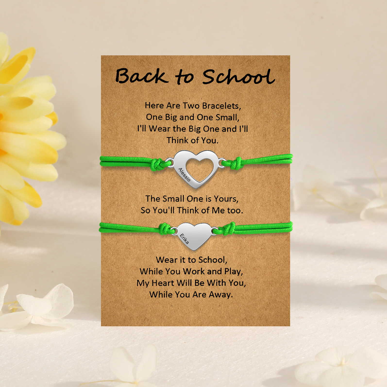 2 Pcs Heart Bracelet Set Custom 2 Names Adjustable Bracelets Back to School Gift for Daughter Granddaughter-Jessemade AU