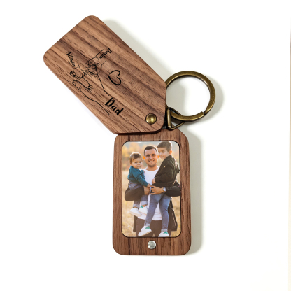 Personalised Wooden Photo Keyring with 2–6 Names, Father's Day Gift for Dad