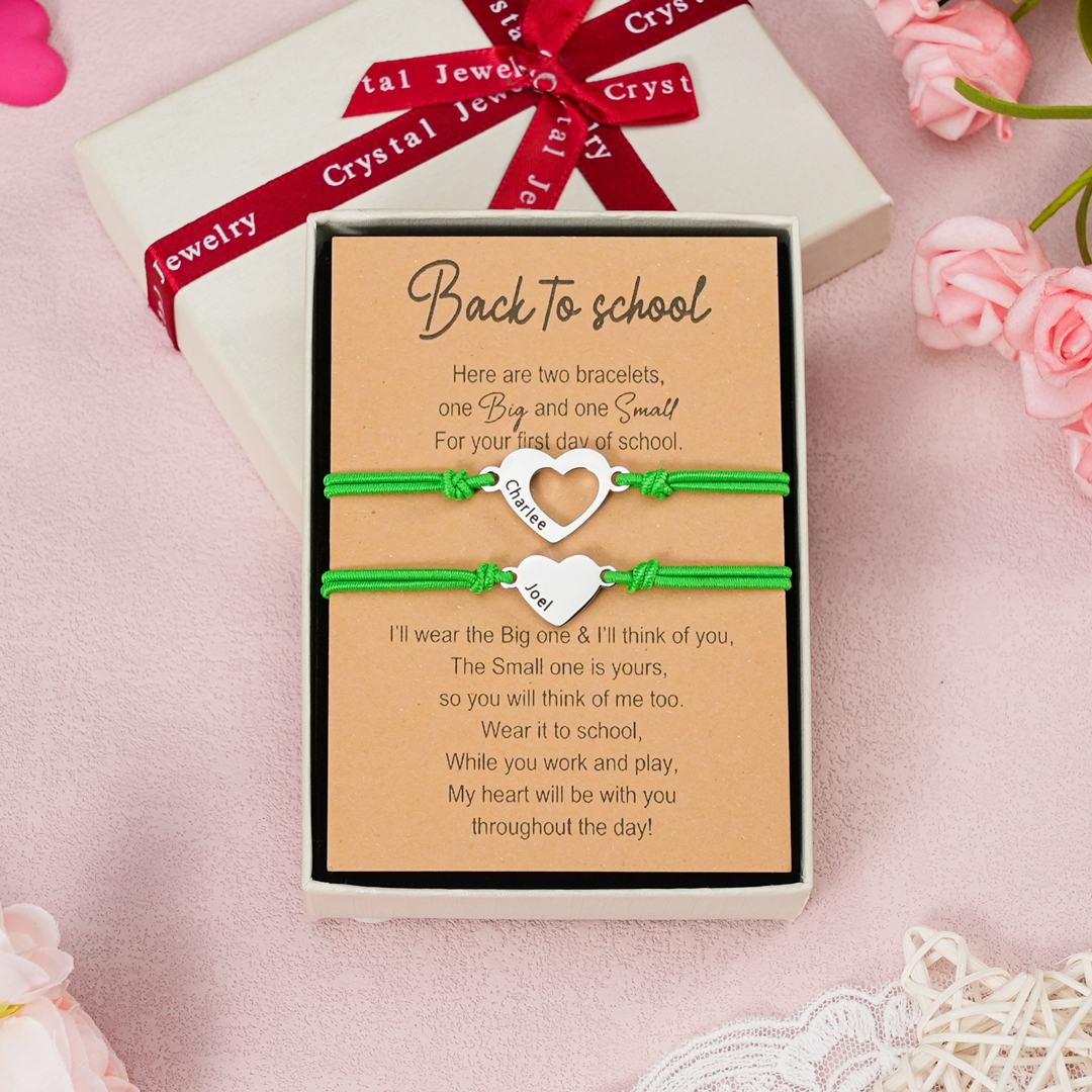 2 Pcs Heart Bracelet Set Custom 2 Names Adjustable Bracelets Back to School Gifts for Daughter Granddaughter-Jessemade AU