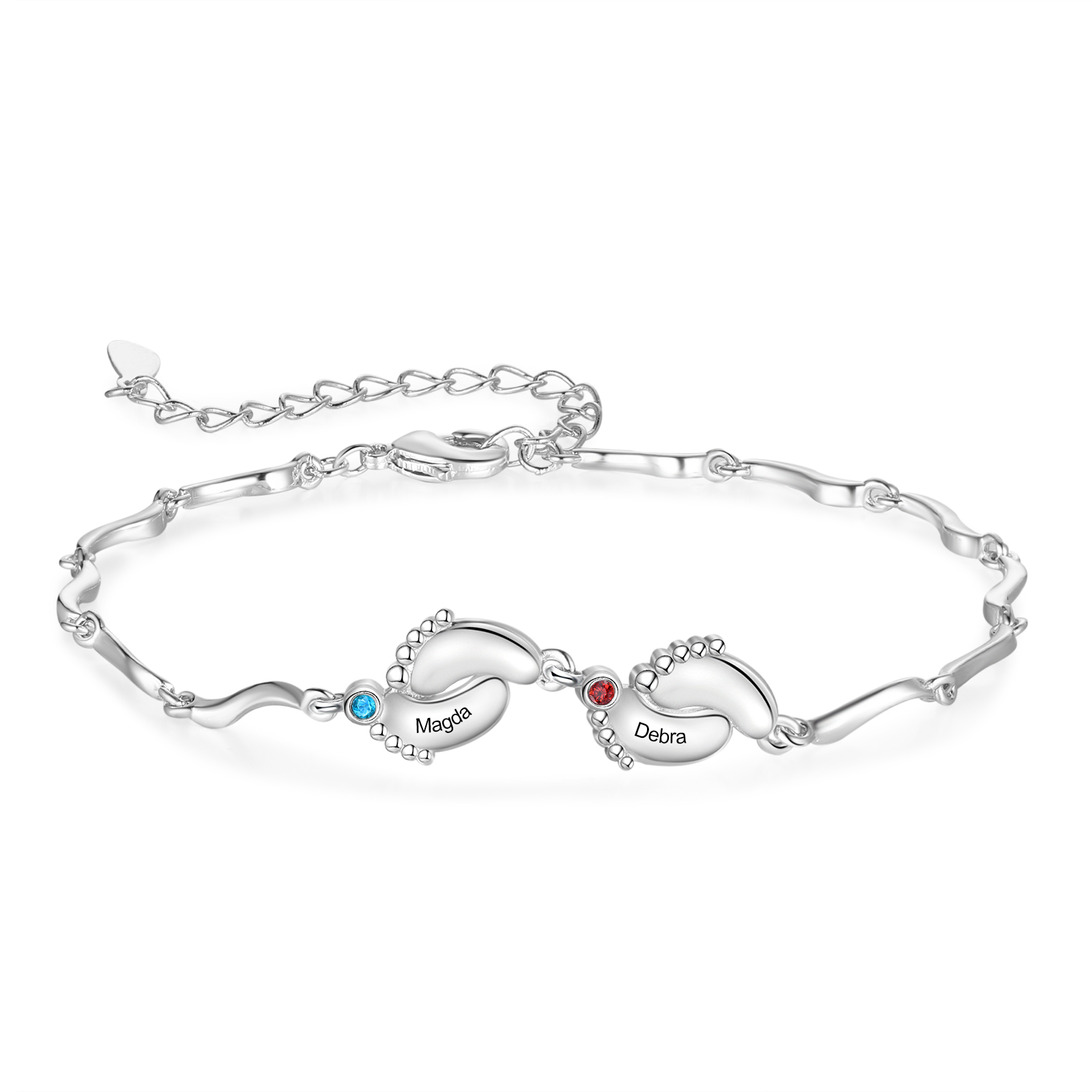 Personalised Baby Feet Bracelet Custom 2 Birthstones & 2 Names Adjustable Bracelet Gift for Her-Jessemade AU