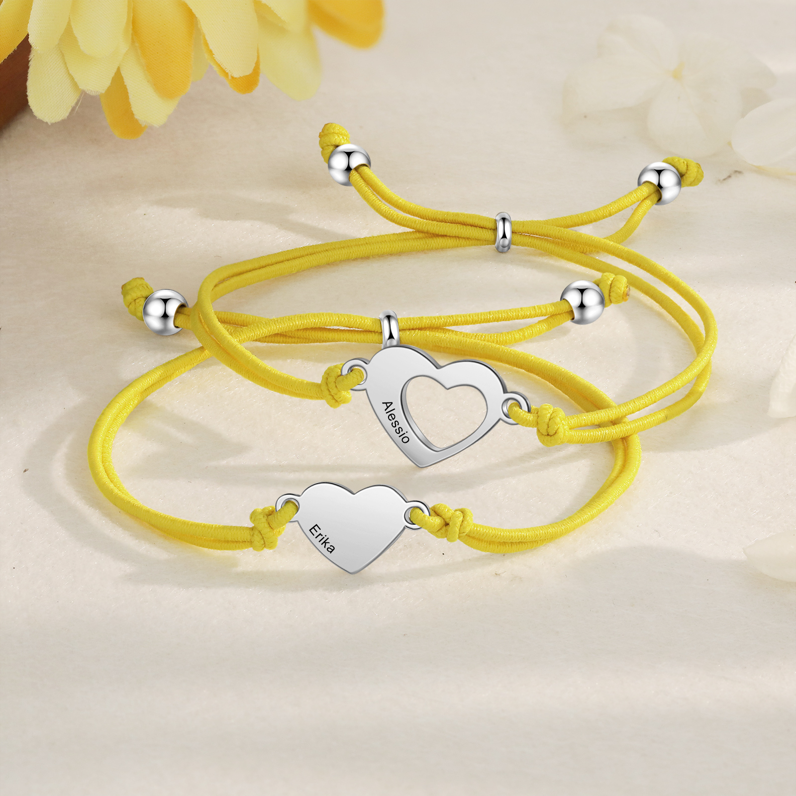 2 Pcs Heart Bracelet Set Custom 2 Names Adjustable Bracelets Back to School Gift for Daughter Granddaughter-Jessemade AU