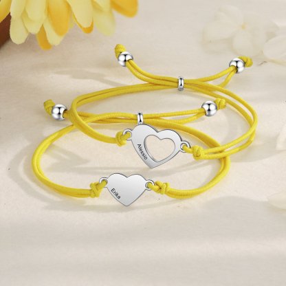 2 Pcs Heart Bracelet Set Custom 2 Names Adjustable Bracelets Back to School Gift for Daughter Granddaughter-Jessemade AU