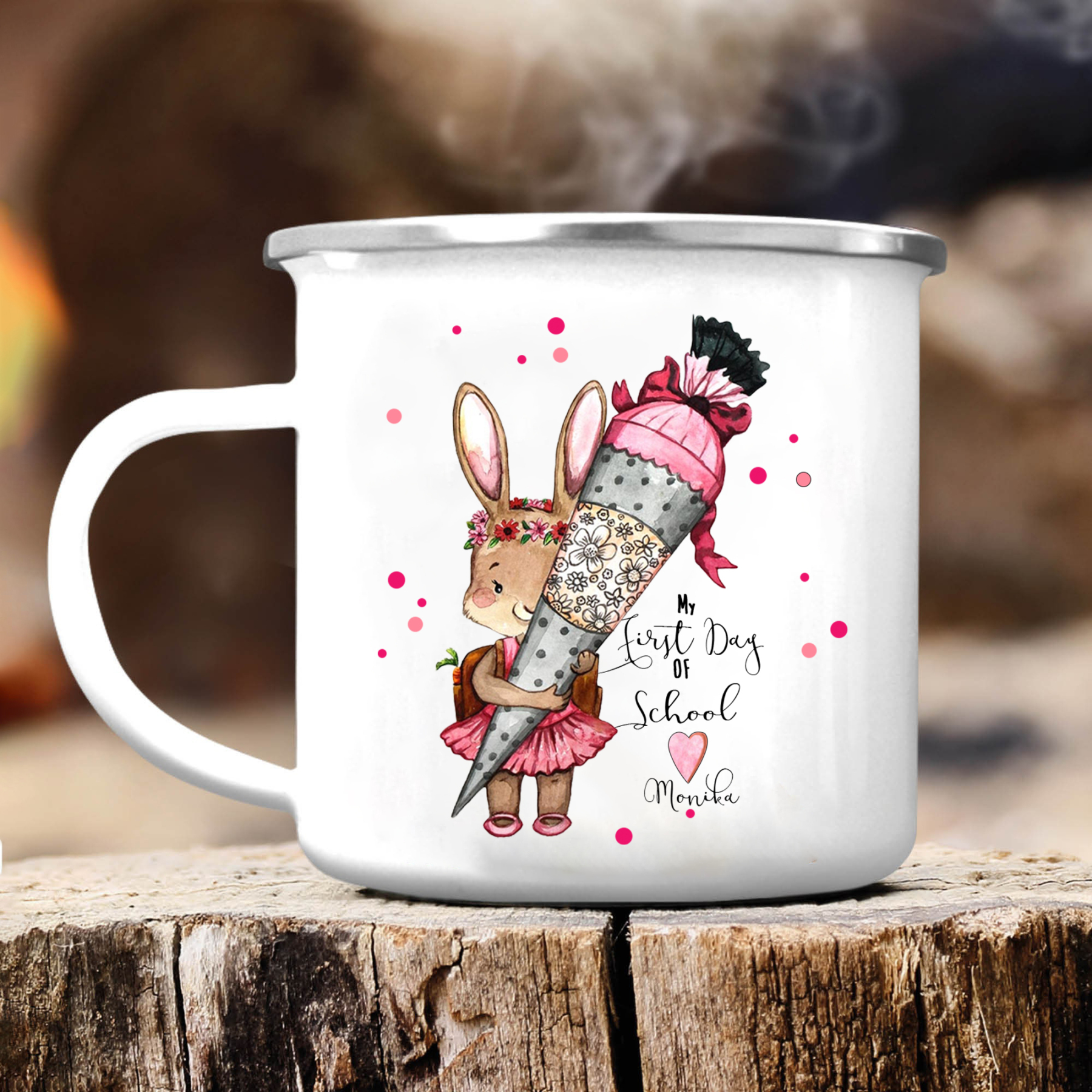 Personalised Enamel Mug Custom 1 Name Bunny Cup Back to School Gift for Girls - My First Day Of School-Jessemade AU