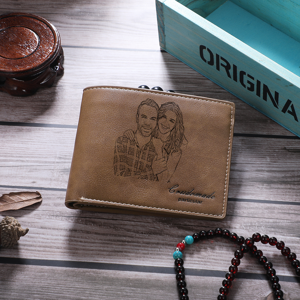 Personalised Men's Wallet Custom Photo & Text Brown Billfold Wallet Gift for Grandpa