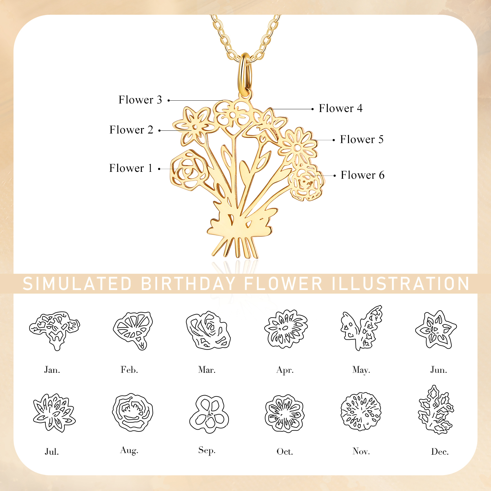 Personalised 6 Birthday Flowers Necklace Custom Pendant Necklace Gold Birthday Gift for Her-Jessemade AU