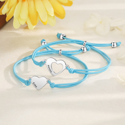 2 Pcs Heart Bracelet Set Custom 2 Names Adjustable Bracelets Back to School Gift for Daughter Granddaughter-Jessemade AU