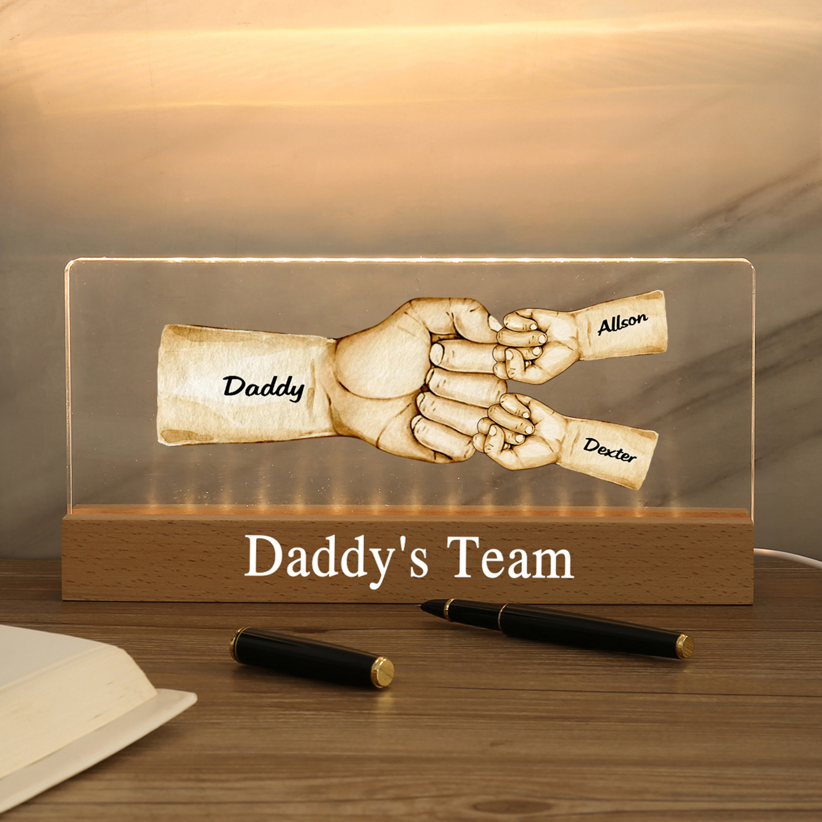 3 Names -  Personalised Name & Text Acrylic Night Light Custom Fist Bump LED Lamp Fathers Day Gifts-Jessemade AU