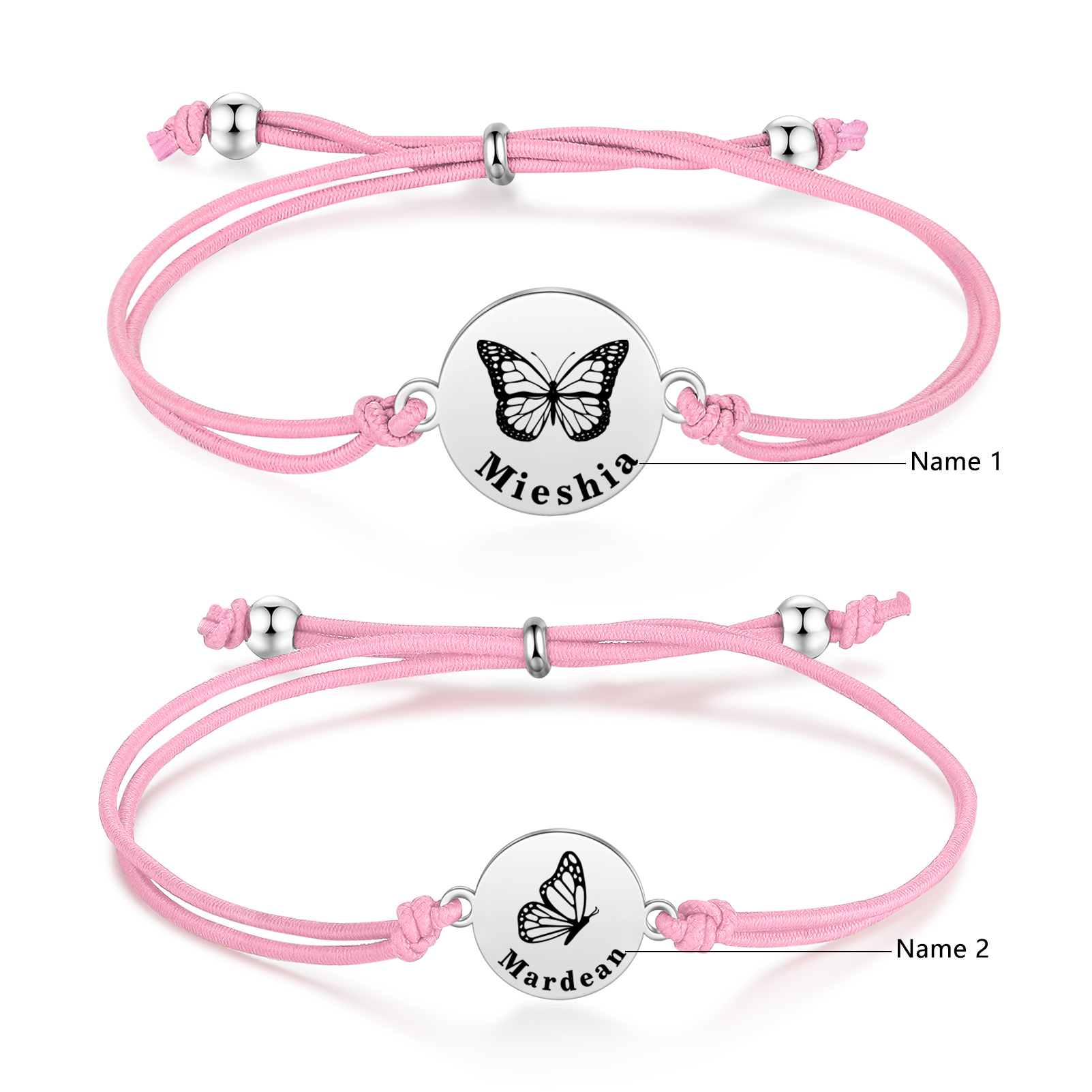 2 Pcs Bracelet Set Custom Names Butterfly Bracelets Back To School Gift for Daughter Granddaughter-Jessemade AU