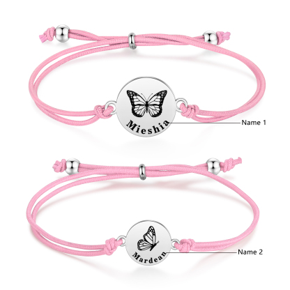2 Pcs Bracelet Set Custom Names Butterfly Bracelets Back To School Gift for Daughter Granddaughter-Jessemade AU