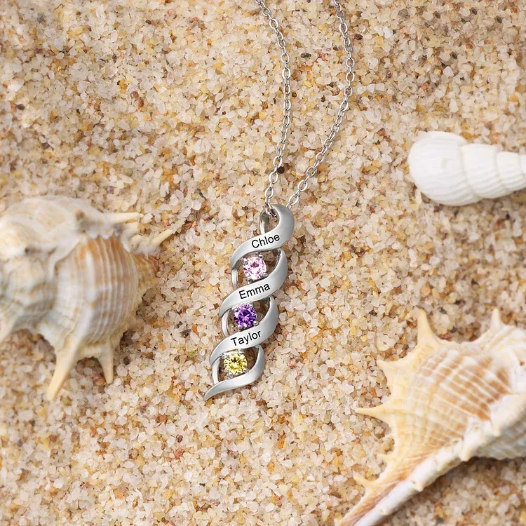 Personalised Birthstone Necklace Bracelet Set Cascading Pendant Heart Bangle Custom with 8 Birthstones 8 Names Christmas Gift-Jessemade AU