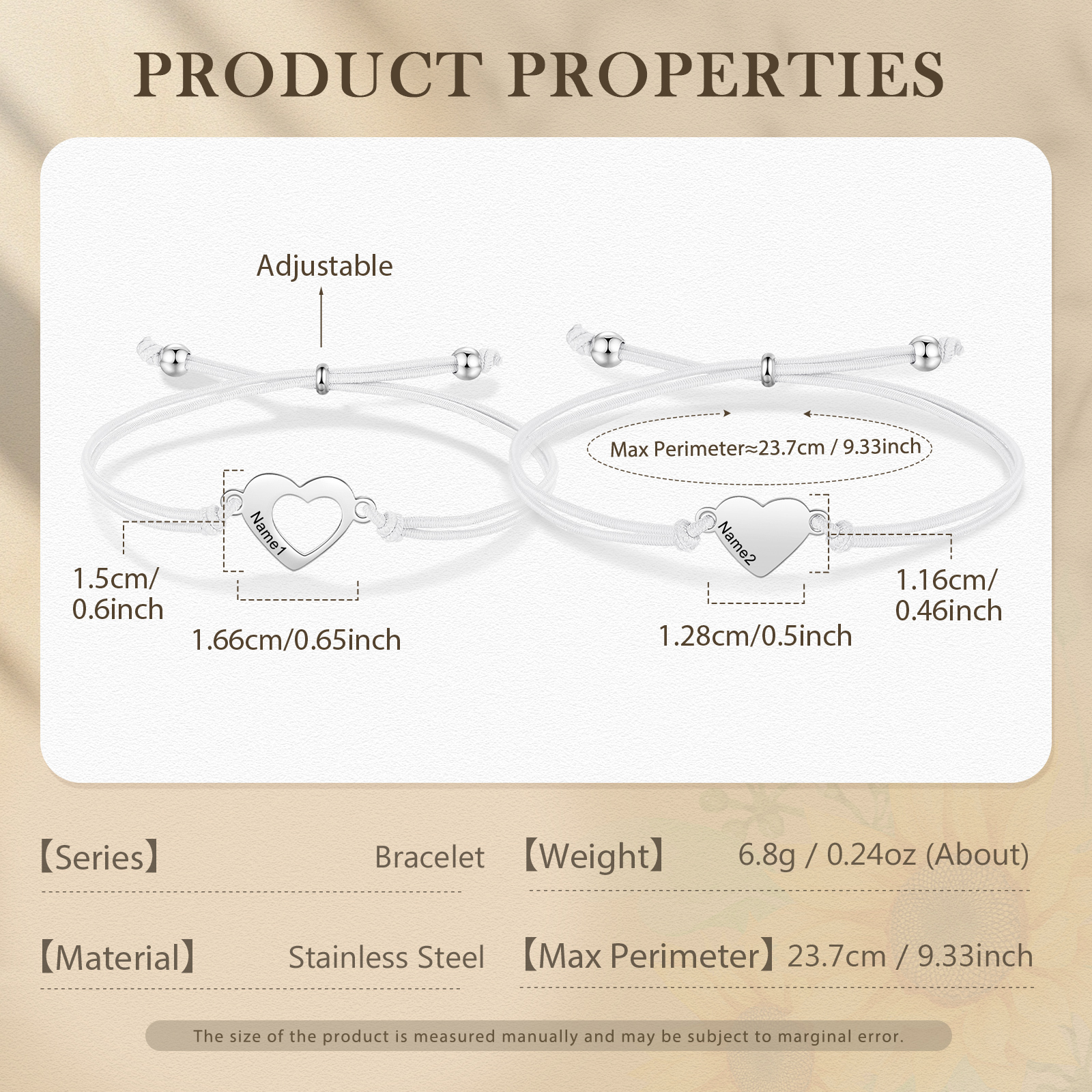 2 Pcs Heart Bracelet Set Custom 2 Names Adjustable Bracelets Back to School Gift for Daughter Granddaughter-Jessemade AU