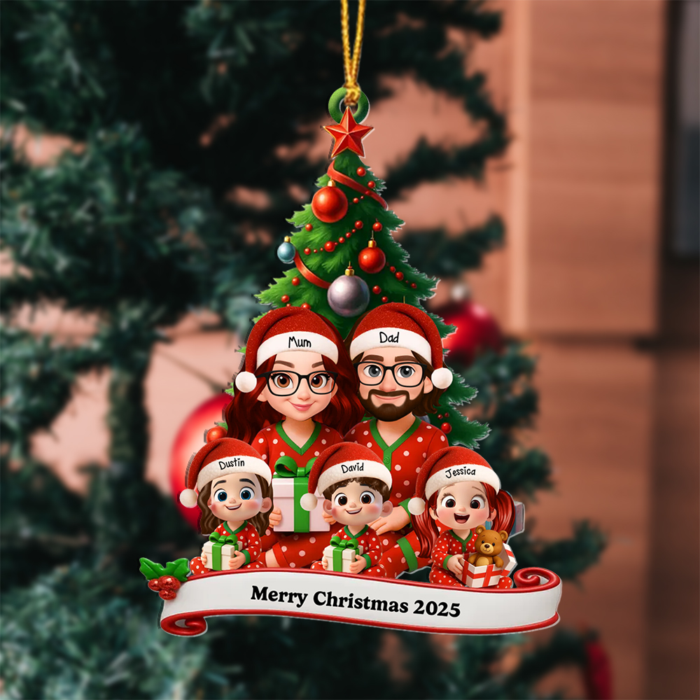 Personalised Christmas Tree Decoration, Family Pyjama Style