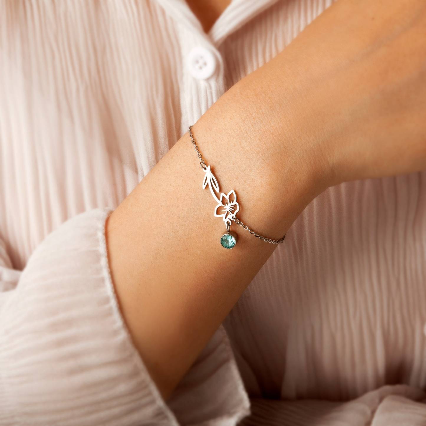 Personalised Birthflower Bracelet With 1 Birthstone Gift For Women-Jessemade AU