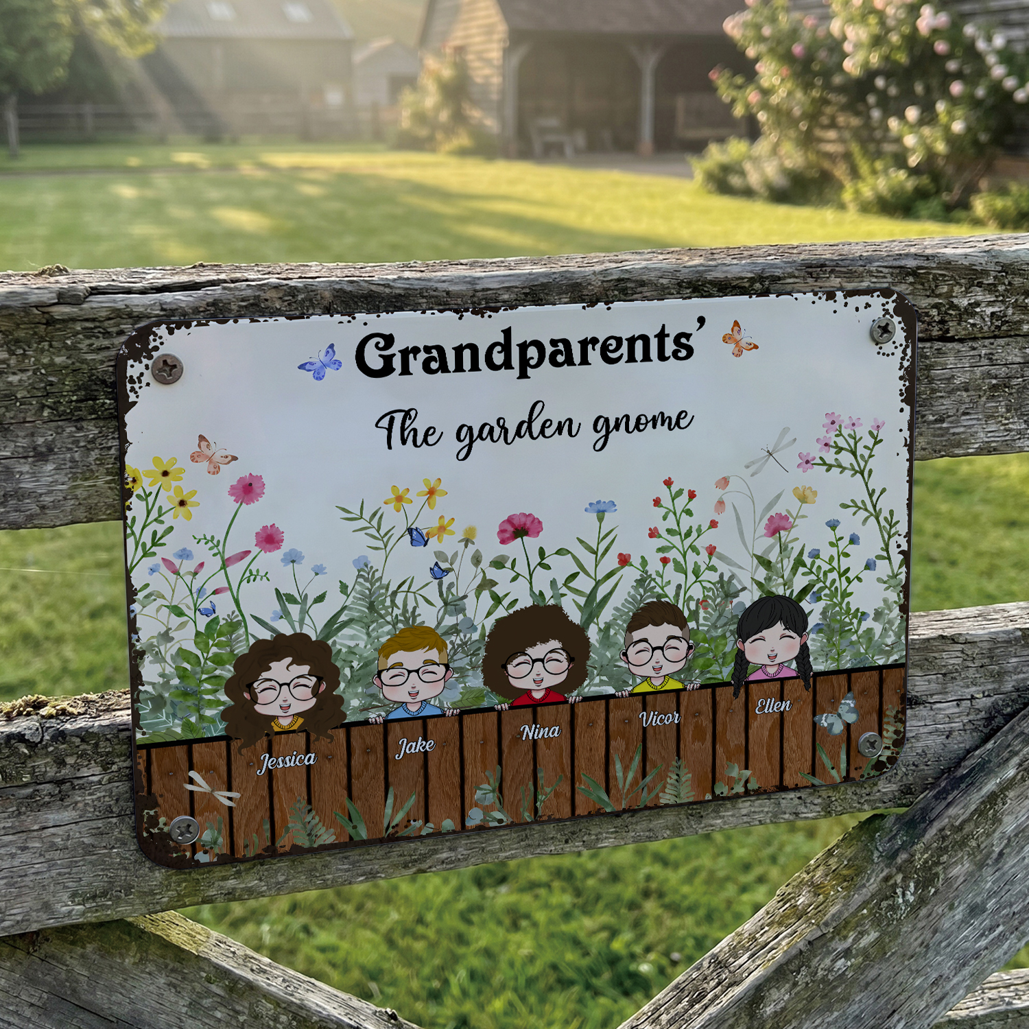 Personalised Grandparents’ Floral Garden Metal Sign Customised with 1–9 Children’s Names