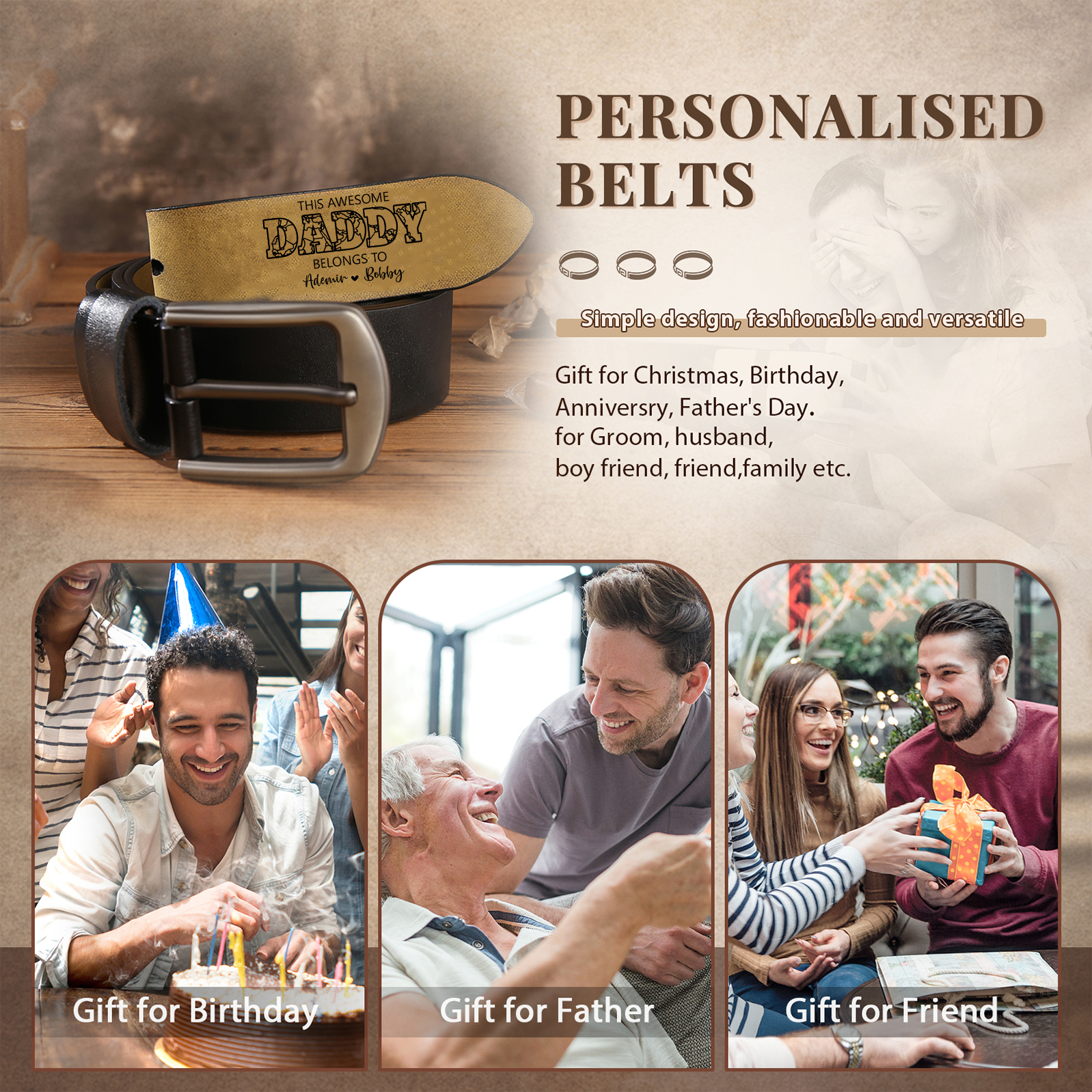 Personalised Leather Belt with 2-7 Names and 1 Letter "This awesome daddy belongs to "| Father’s Day Gift | Jessemade
