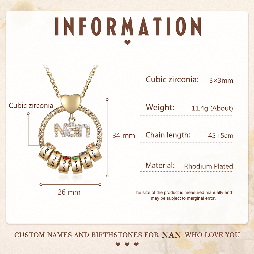 6 Names - Personalised Nan Necklace Custom Names 6 Birthstones Circle Pendant Necklace Christmas Gift for Grandma Nana-Jessemade AU