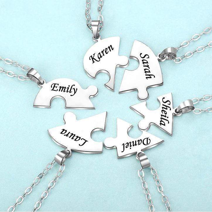 Personalised Heart Puzzle Necklace Engraved 2 Names Matching Necklace Gifts for Couple