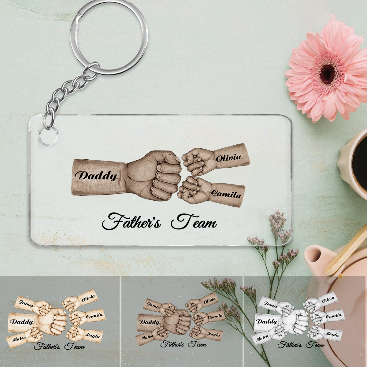 3 Names - Personalised Text & Name Acrylic Keychain Fist Bump Fathers Day Gifts for Dad/Grandpa-Jessemade AU