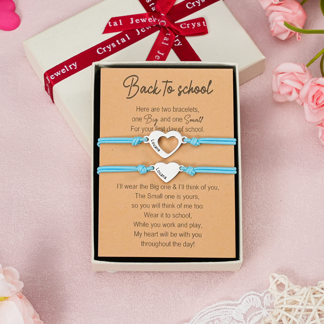 2 Pcs Heart Bracelet Set Custom 2 Names Adjustable Bracelets Back to School Gifts for Daughter Granddaughter-Jessemade AU