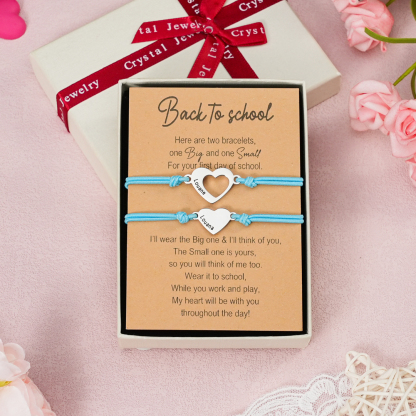 2 Pcs Heart Bracelet Set Custom 2 Names Adjustable Bracelets Back to School Gifts for Daughter Granddaughter-Jessemade AU