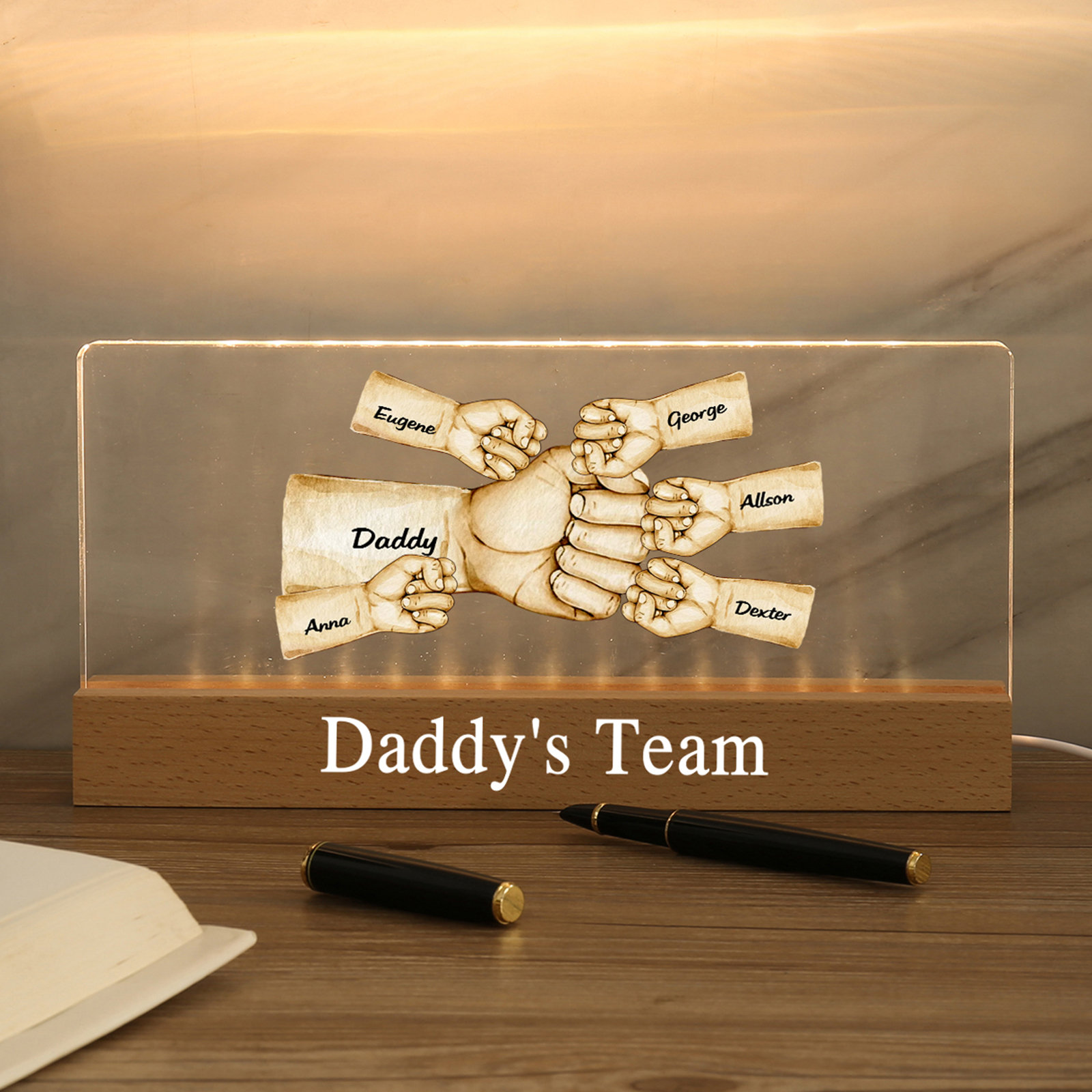 6 Names -  Personalised Name & Text Acrylic Night Light Custom Fist Bump LED Lamp Fathers Day Gifts-Jessemade AU