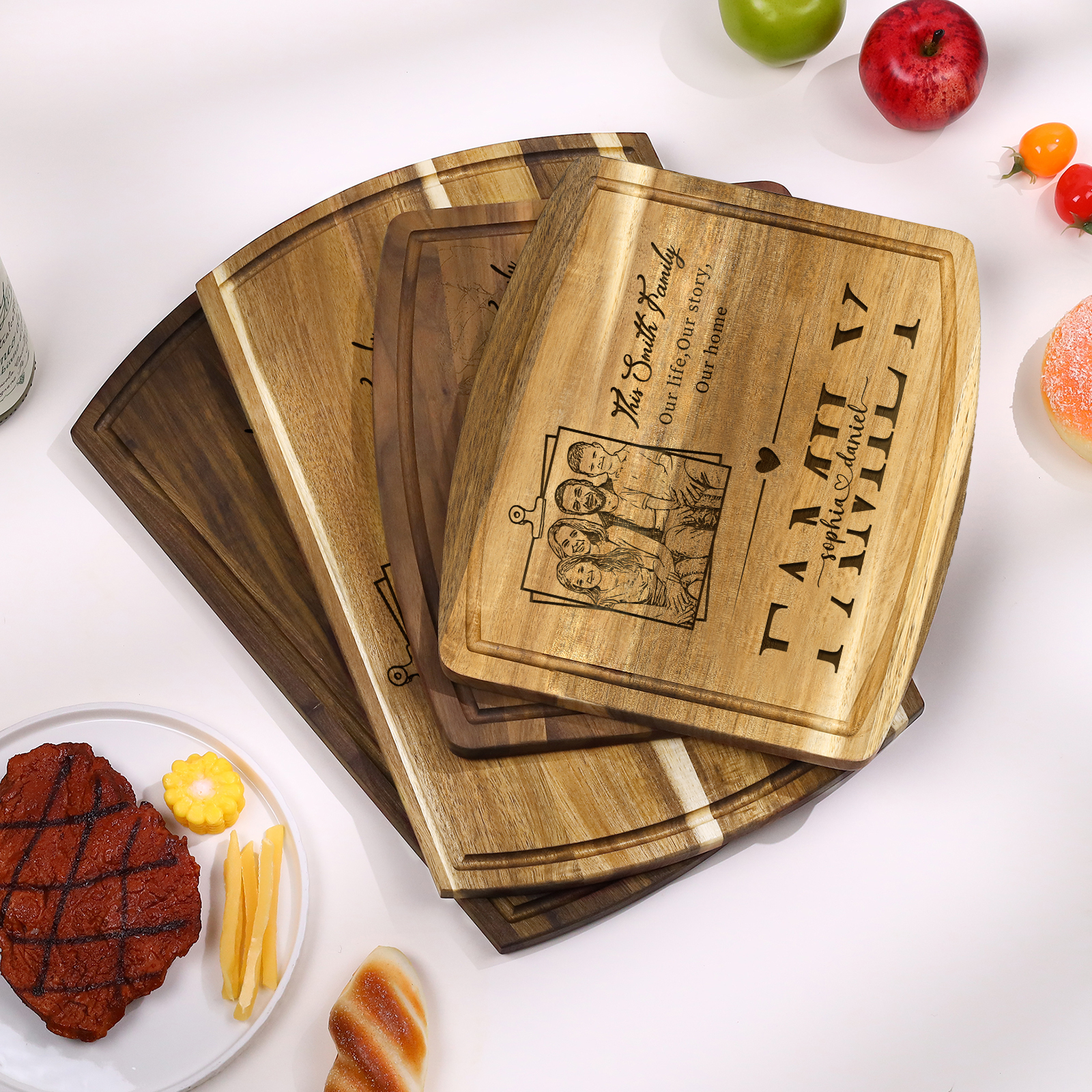 Personalised Family Cutting Board Custom 1 Photo & 2 Texts & 2 Names Cutting Board Creative Gifts-Jessemade AU