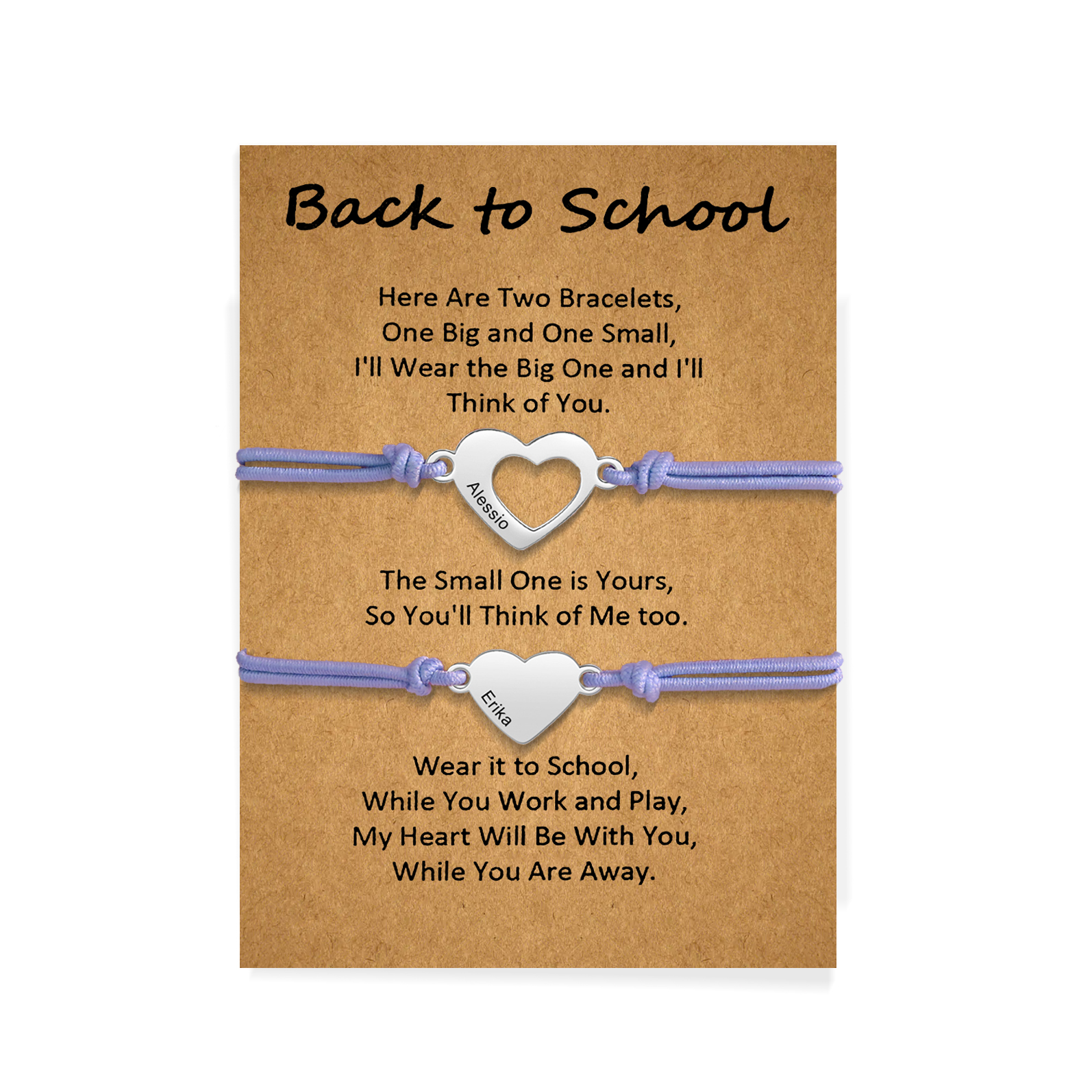 2 Pcs Heart Bracelet Set Custom 2 Names Adjustable Bracelets Back to School Gift for Daughter Granddaughter-Jessemade AU