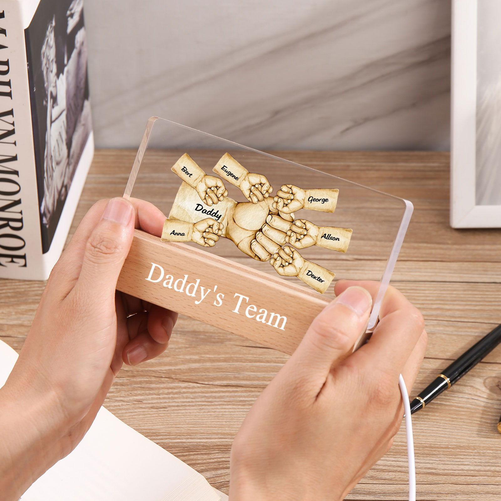 7 Names -  Personalised Name & Text Acrylic Night Light Custom Fist Bump LED Lamp Fathers Day Gifts-Jessemade AU