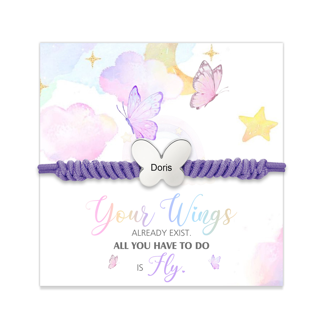Butterfly Adjustable Bracelet Custom Name Bracelet Gift for Daughter Granddaughter - Your Wings Always Exist, All You Have To Do Is Fly-Jessemade AU