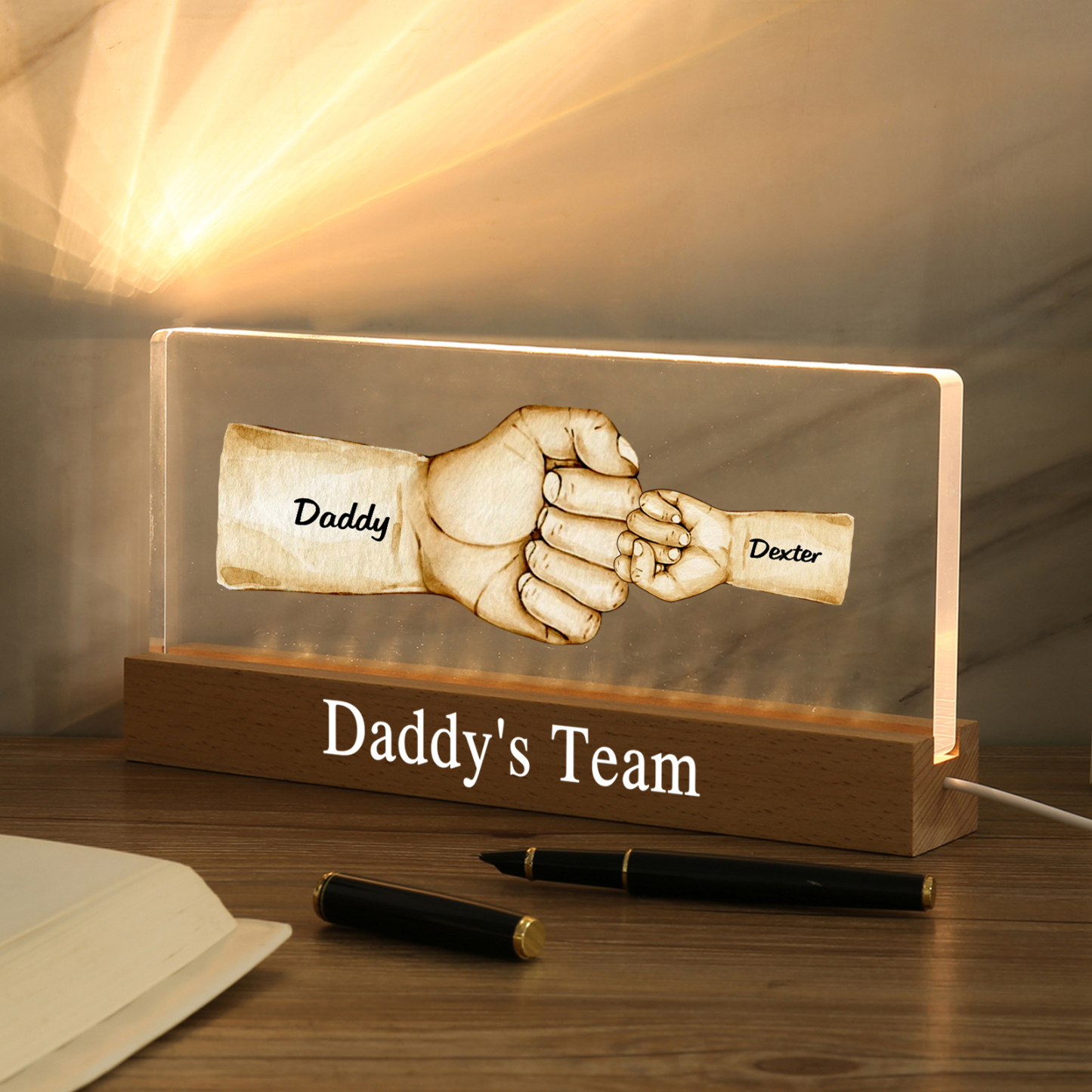 2 Names -  Personalised Name & Text Acrylic Night Light Custom Fist Bump LED Lamp Fathers Day Gifts-Jessemade AU