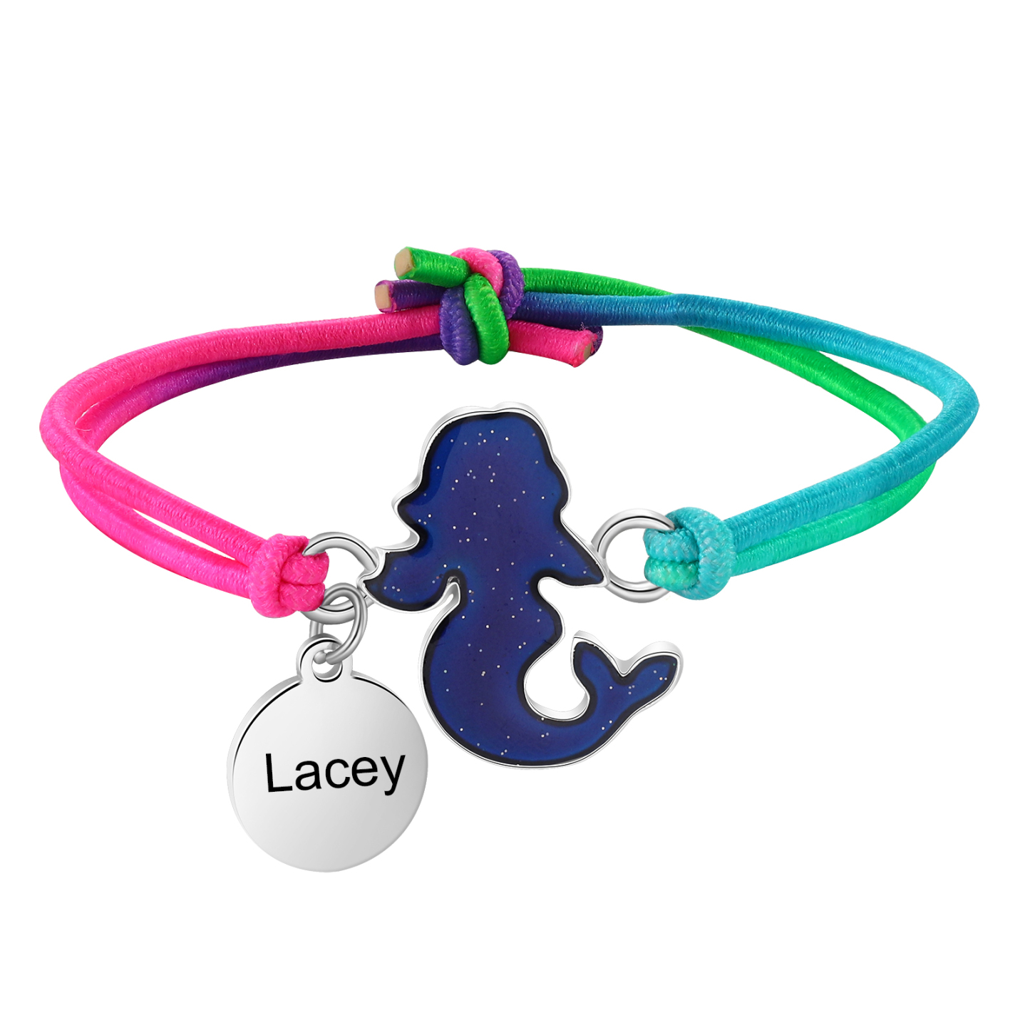 2 Pcs Bracelet Set Custom Names Mermaid Charm Hair Ties Back To School Gift for Daughters - My Heart Will Be With You Throughout The Day-Jessemade AU