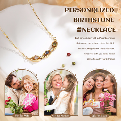 Personalised 2-5 Birthstones Gold Chain Necklace for Women