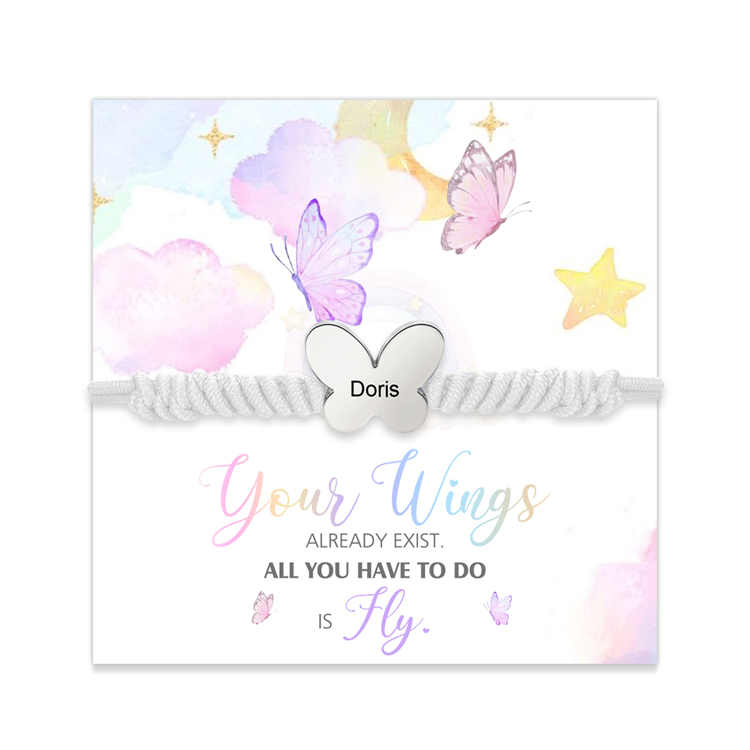 Butterfly Adjustable Bracelet Custom Name Bracelet Gift for Daughter Granddaughter - Your Wings Always Exist, All You Have To Do Is Fly-Jessemade AU
