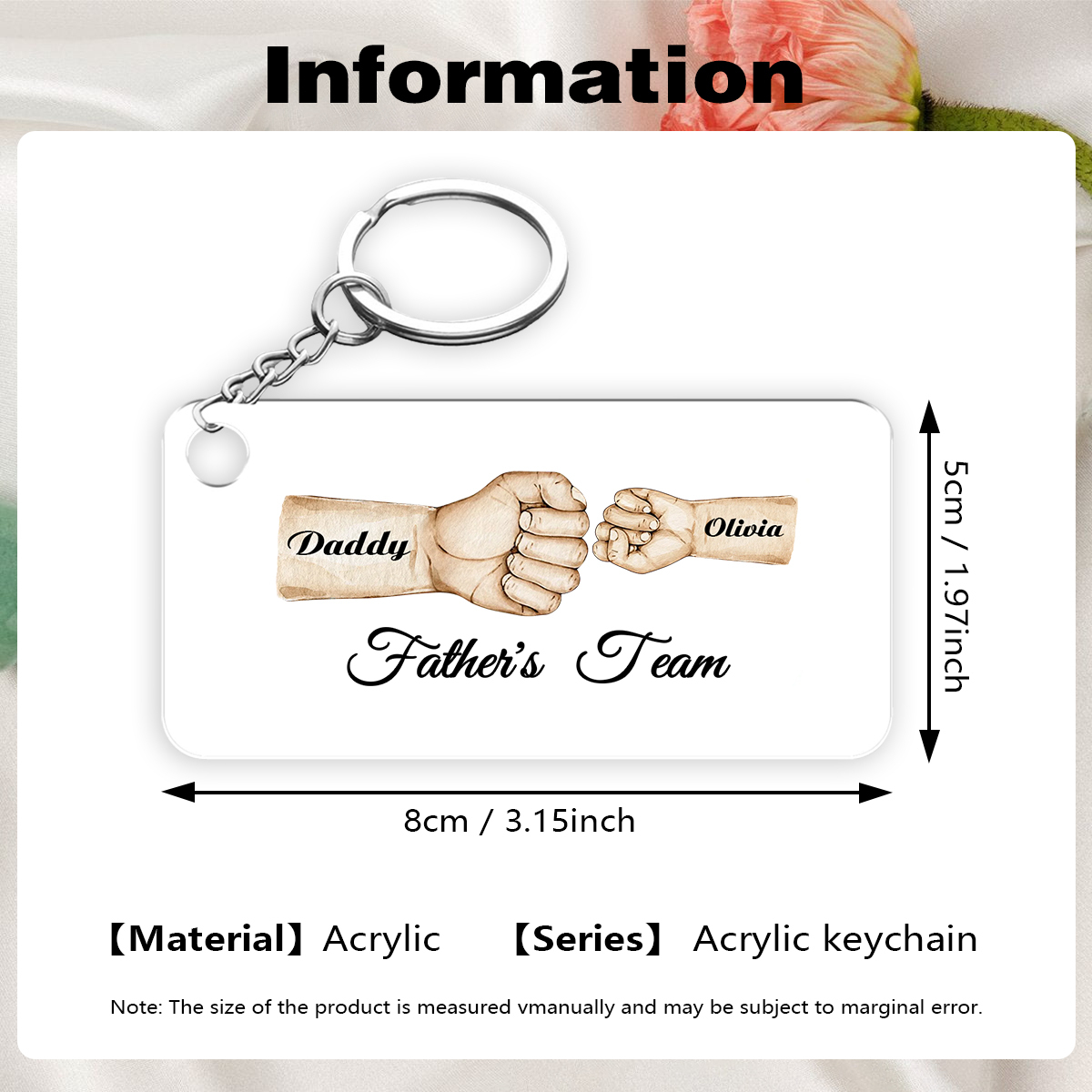 2 Names - Personalised Text & Name Acrylic Keychain Fist Bump Fathers Day Gifts for Dad/Grandpa-Jessemade AU