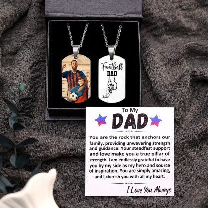 Personalised Football Dad Photo Necklace – Custom Fist Bump Pendant wi