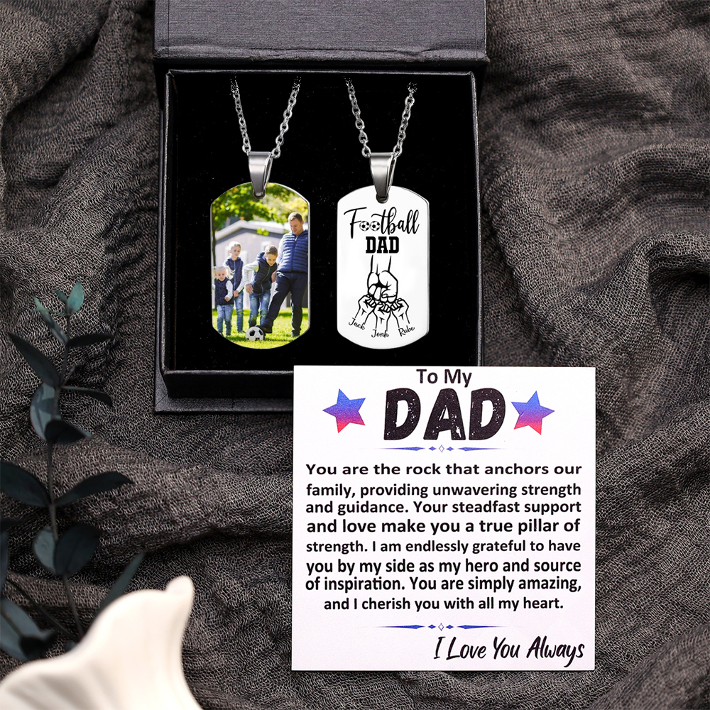 Personalised Football Dad Photo Necklace – Custom Fist Bump Pendant with 3 Kids' Names | Jessemade